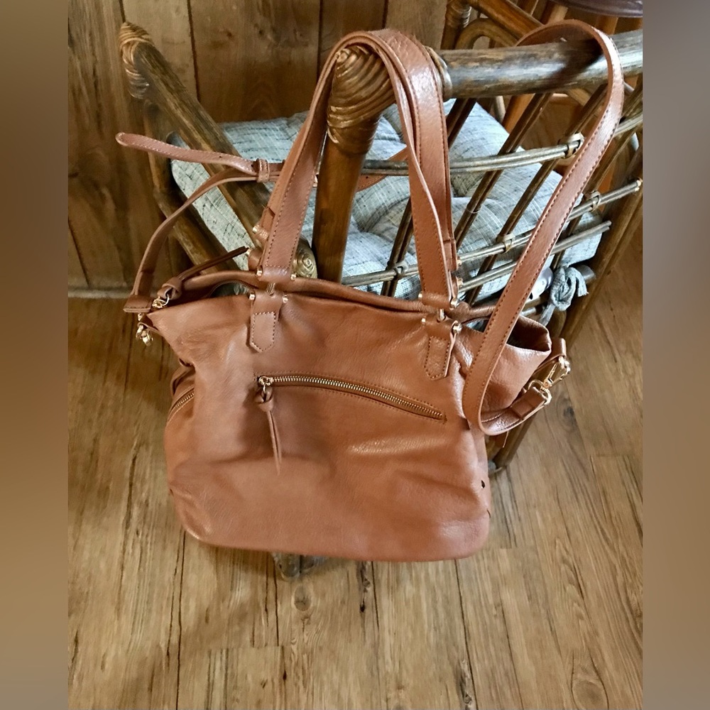MIZTIQUE Tan Brown Satchel Handbag Detachable Shoulder Strap Multi Pocket Purse